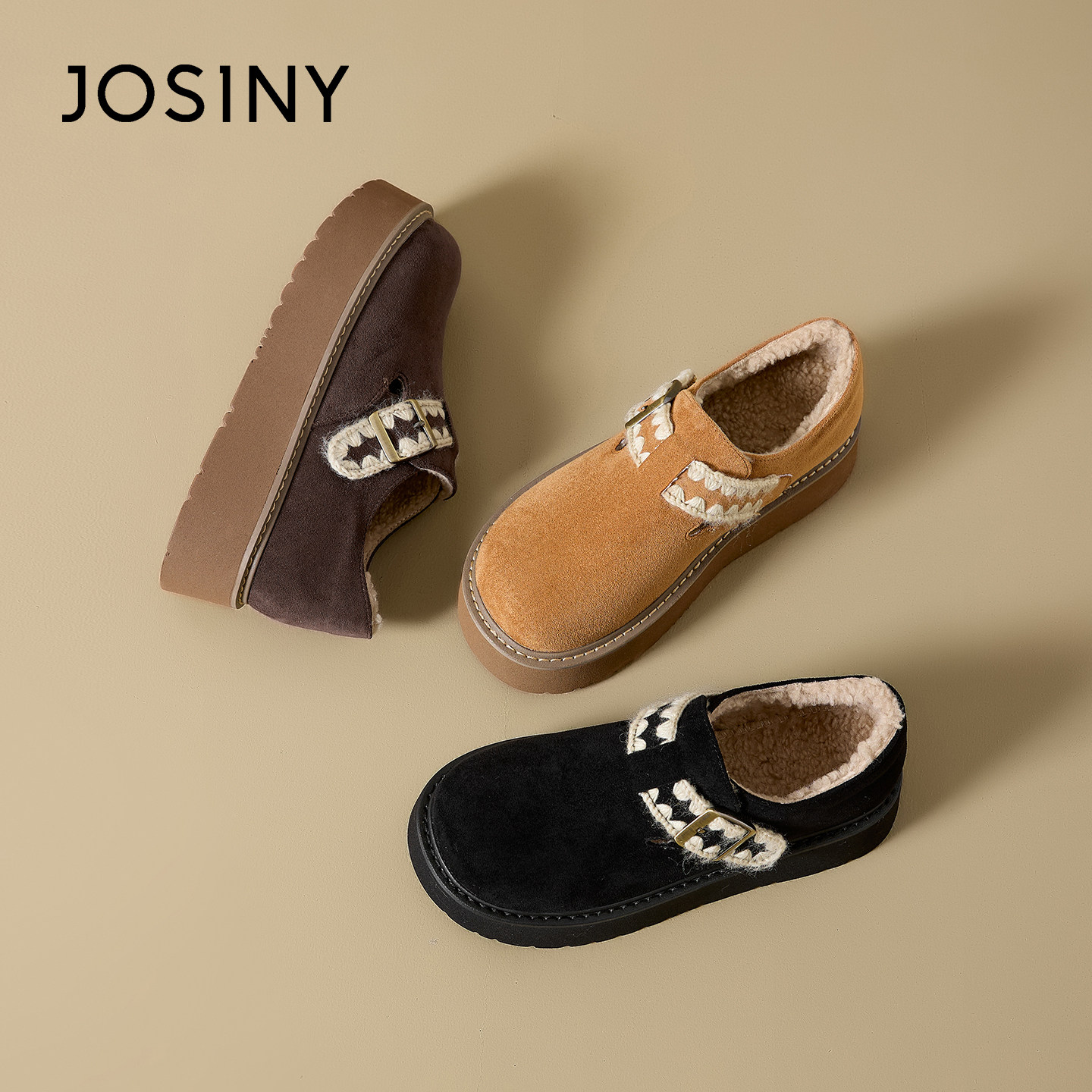 卓诗尼冬季厚底增高勃肯毛毛鞋潮