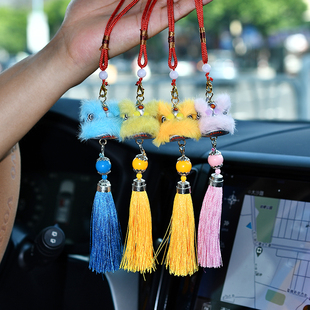 醒狮挂件汽车车载挂饰国潮创意毛绒手工小狮头保平安佛山文创礼品