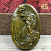 绿檀木头雕刻生肖吊坠木质鼠牛闭嘴虎兔龙蛇马羊狗猪绿色脖子挂件