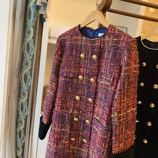 尽显气质！ 买手*店大热门，法香风双排扣粗花呢连衣裙女黑色秋冬