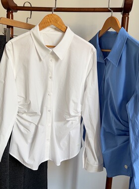 秋冬内搭刚需！合身不包身，长袖收腰衬衫女蓝色通勤气质白衬衣棉