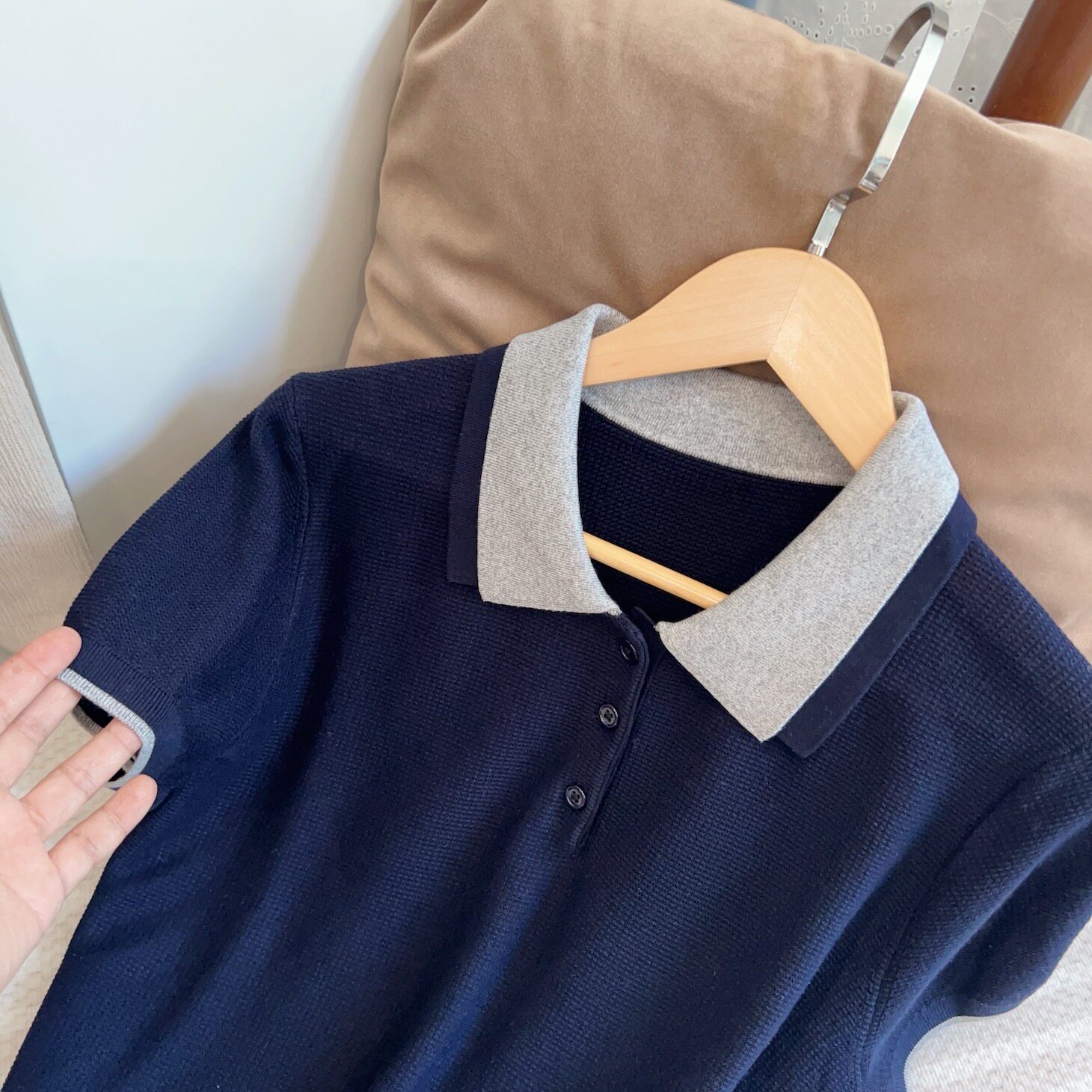 学院风撞色翻领POLO衫女短袖