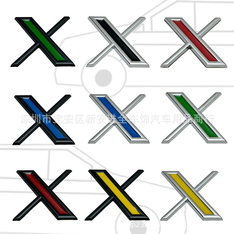 适用于汽车改装X字母个性装饰金属车身贴标侧标后标 特斯拉尾箱贴