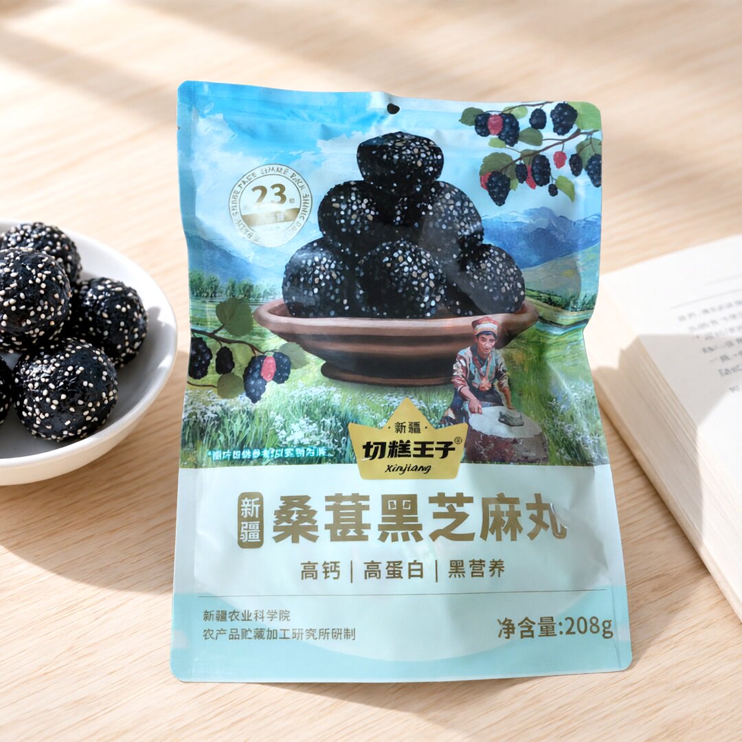 切糕王子黑芝麻丸芝麻球新疆桑葚黑芝麻丸蜂蜜麦芽糖健康零食儿童