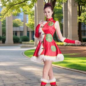 2024年公司年会广场舞红色秧歌服