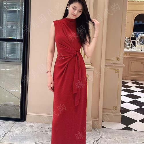 DVF春夏鎏金红无袖裹身连衣裙
