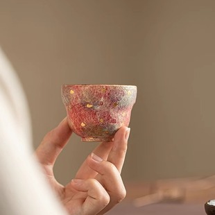 岩矿彩陶斑斓红主人杯家用葫芦杯高档茶杯个人专用品茗杯功夫茶具