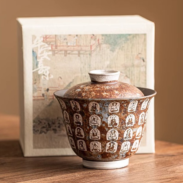 鎏银万佛二才盖碗家用泡茶碗