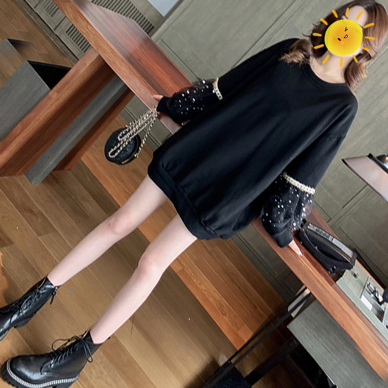 출산 가을 착용 정장 2024 새로운 패션 스타일 랜턴 슬리브 메쉬 느슨한 유행 MA 스웨터 중간 길이 가을 겨울