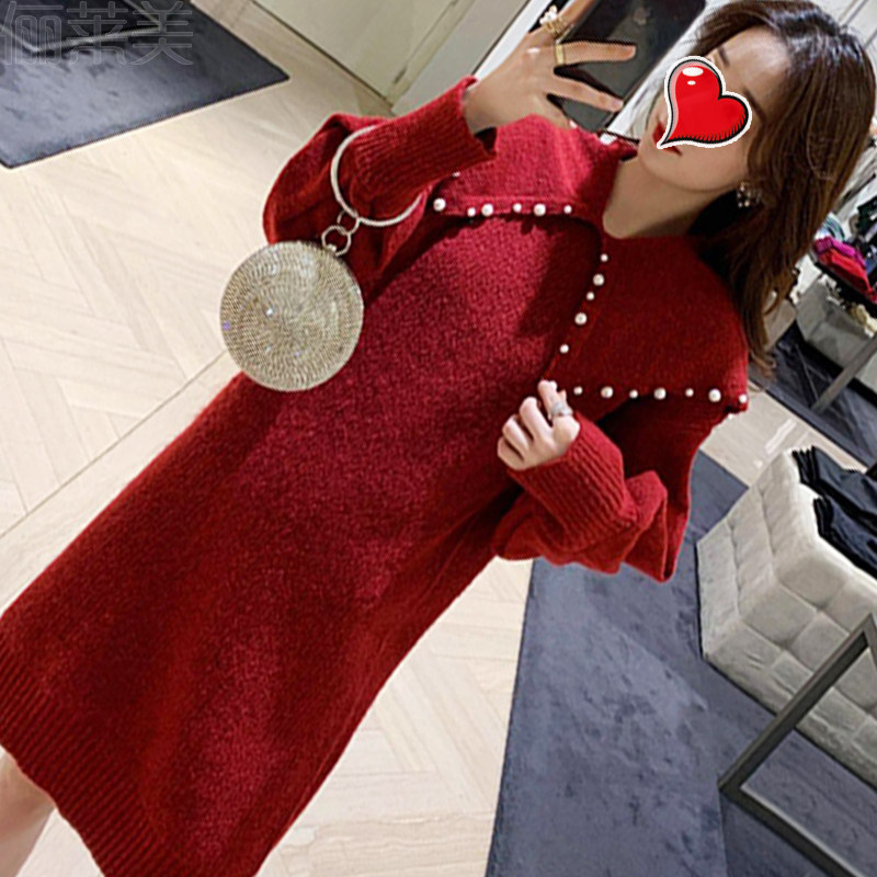 출산 가을 정장 유행 인터넷 연예인 스타일 스웨터 드레스 작은 빨간색 나들이 가을 겨울 투피스 세트