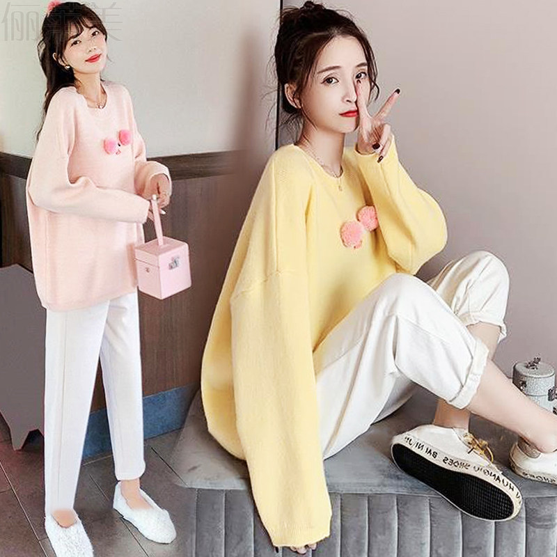 인터넷 연예인 가을 출산복 패셔너블한 가을 맨투맨 중기 상의 임산부 가을 겨울 의류 2024 새로운 스타일