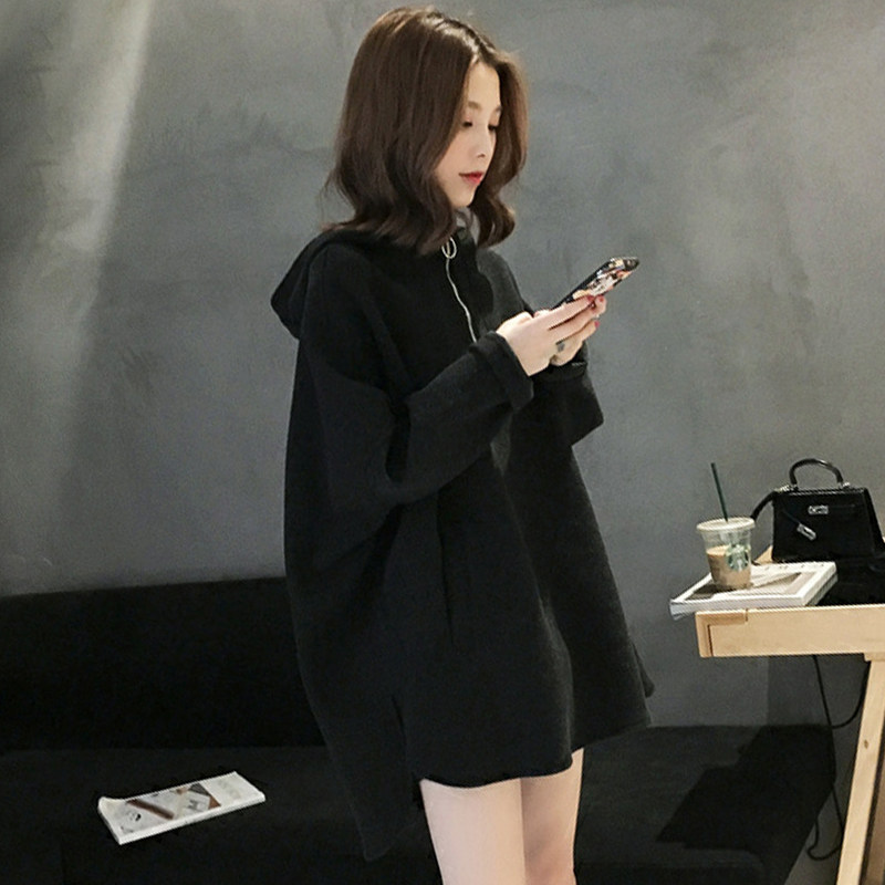 출산 가을 탑 2024 새로운 느슨한 모직 소재 중간 길이 스웨트 셔츠 후드 패셔너블 가을 겨울 유행 엄마 드레스