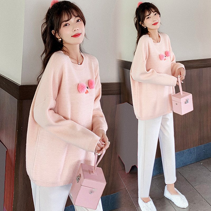 인터넷 연예인 가을 출산복 패셔너블한 가을 맨투맨 중기 상의 임산부 가을 겨울 의류 2024 새로운 스타일