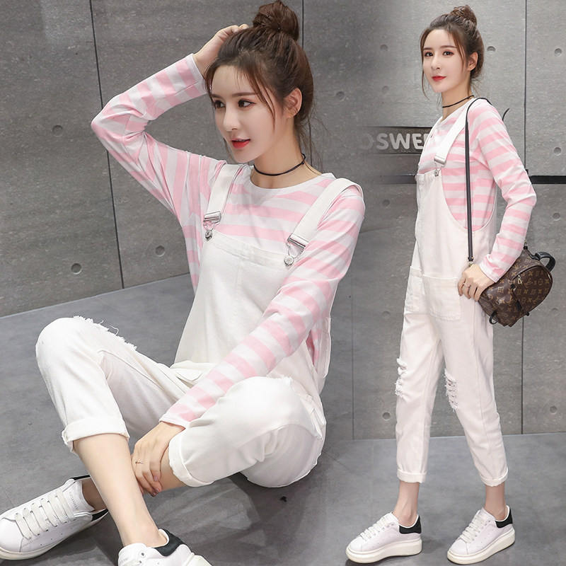 임산부 봄 가을 의류 세트 세련된 임신 어머니 패션 긴팔 느슨한 임신 가을 겨울 작업복 투피스 세트