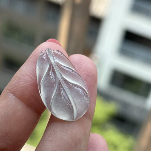 缅甸A货翡翠高冰种起光叶子裸石吊坠珠宝首饰玉石挂件吊坠自然光