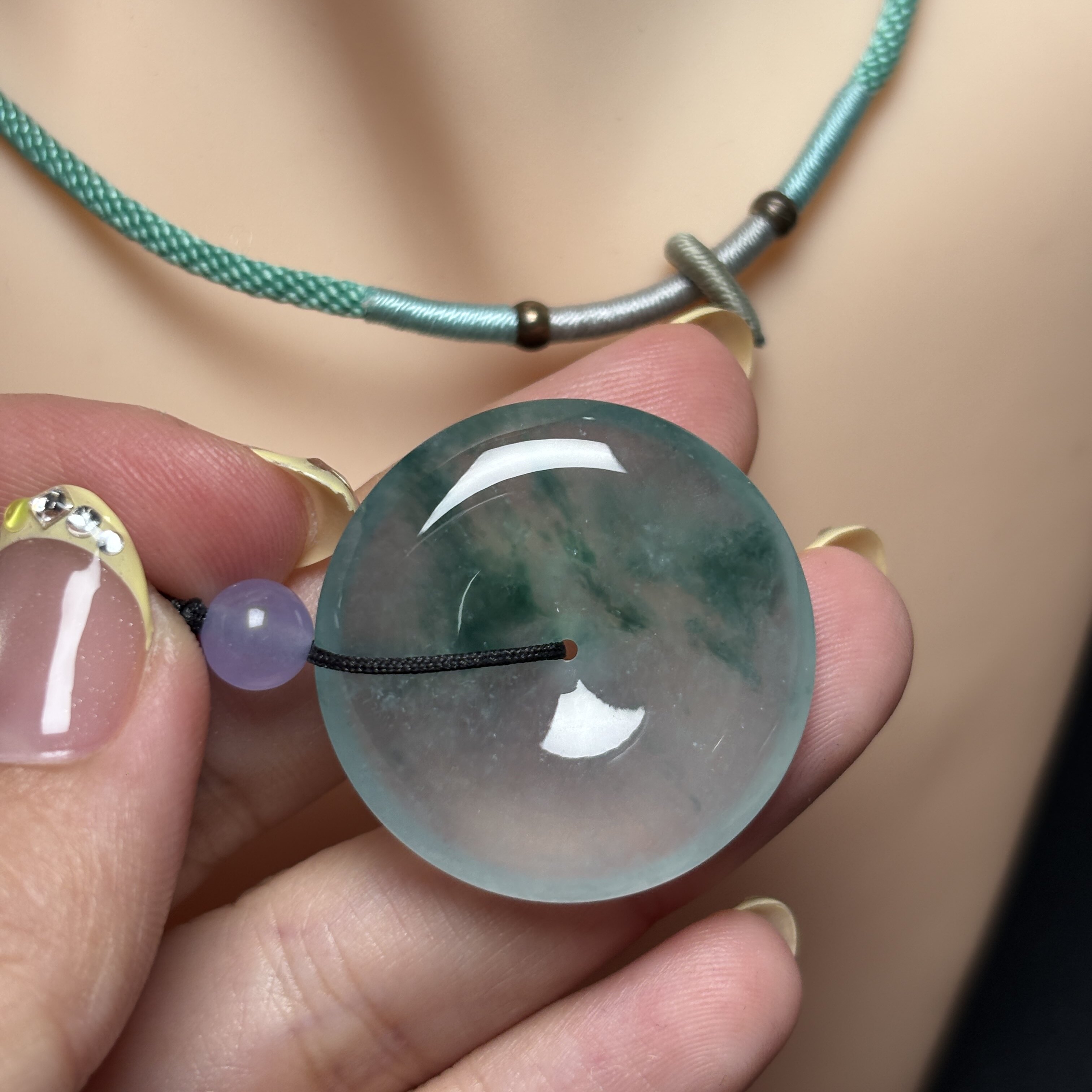缅料A货冰种飘花平安扣吊坠 老坑种玉石玉器珠宝精致挂件男女款