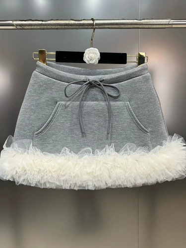 Зимняя юбка, популярно в интернете, 2023, на шнурках, эластичная талия