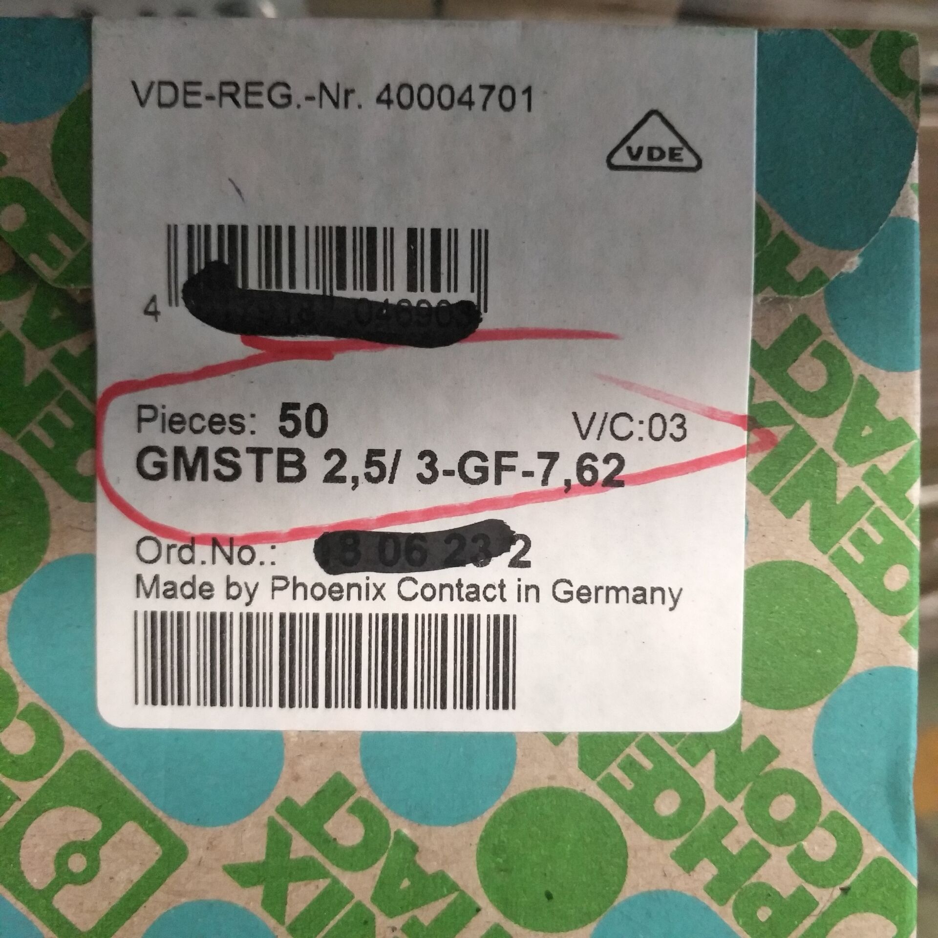 1806232 GMSTB 2,5/ 3-GF-7,62Phoenix连接器 接插件3Pin外壳原装