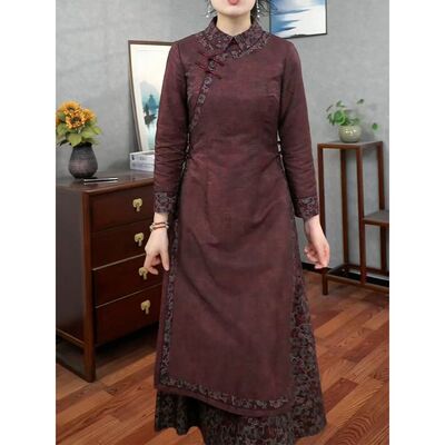 洋气减龄文艺宽松遮肚子连衣裙2026春季新款拼接印花小众设计长裙