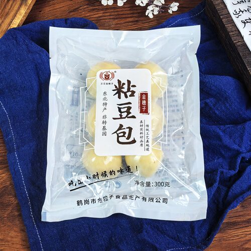 鹤岗东北特产三江金穗子粘豆包300克红小豆馅高温灭菌塑封包装