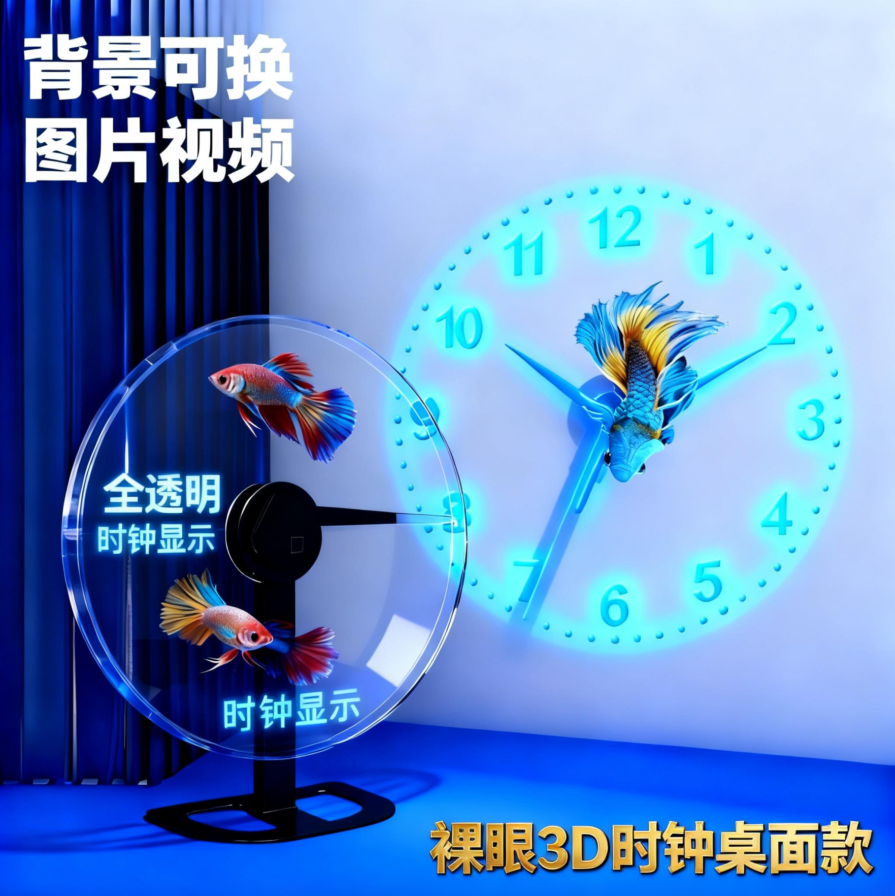 裸眼3D全息风扇桌面摆台数字DIY背景立体显示全息投影桌面时钟