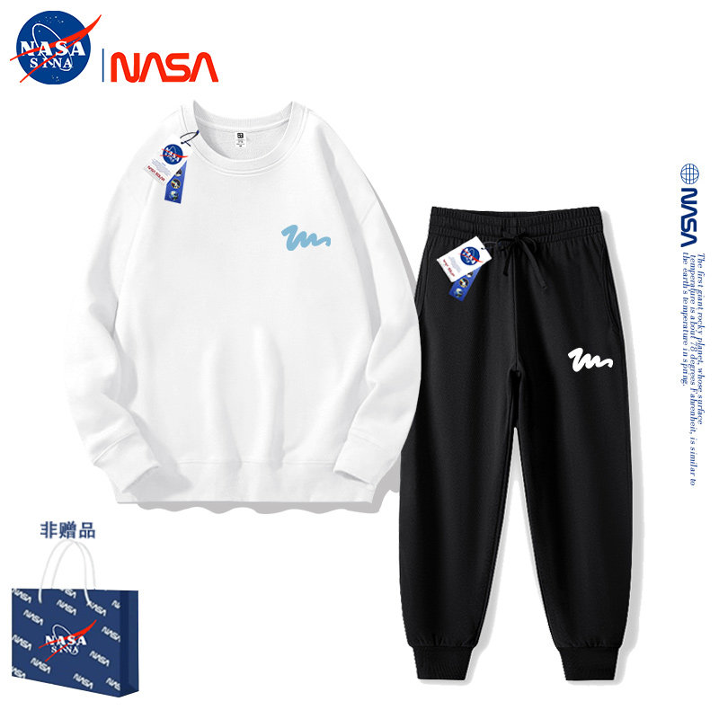 NASA白色休闲圆领卫衣运动套装女春秋款宽松洋气减龄束脚裤两件套