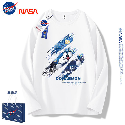 NASA联名长袖t恤男女春秋薄款卫衣圆领潮牌春秋大码宽松情侣装