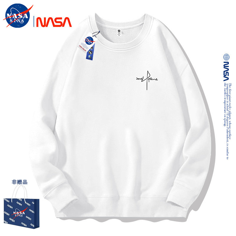 NASA基础款秋冬季圆领卫衣男女同款宽松休闲加绒加厚长袖上衣
