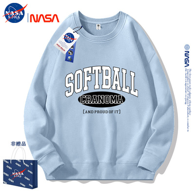 NASA圆领卫衣男女春秋薄款2026新款重磅美式帽衫宽松大码情侣外套