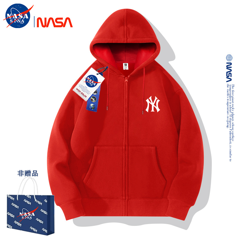 NASA联名蛇年本命年红色开衫卫衣男女NY外套宽松情侣秋冬加绒加厚