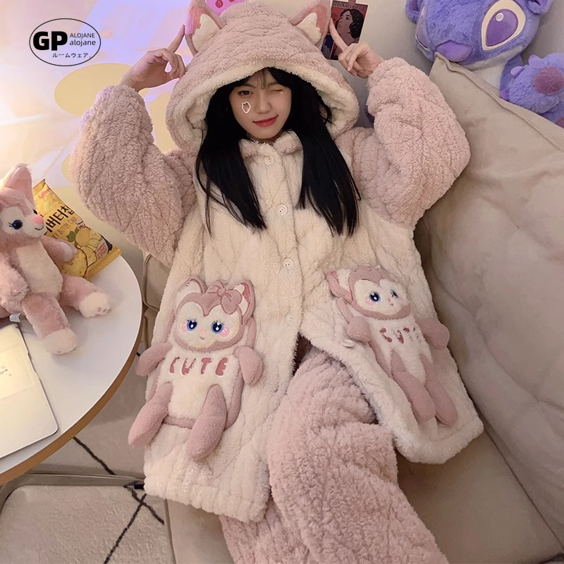 卡通可爱加厚珊瑚绒睡衣女