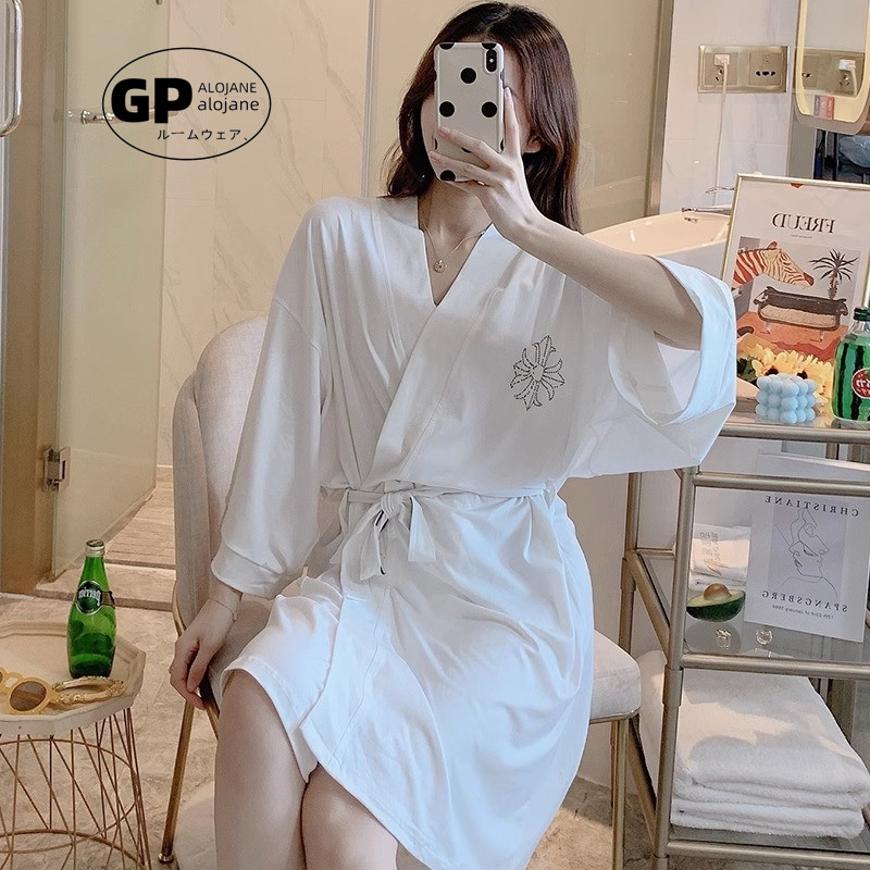 日本GP日式和服白色纯棉性感浴袍睡袍女夏季加大码睡衣家居服春秋
