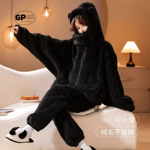 法兰绒睡衣冬季女加绒加厚