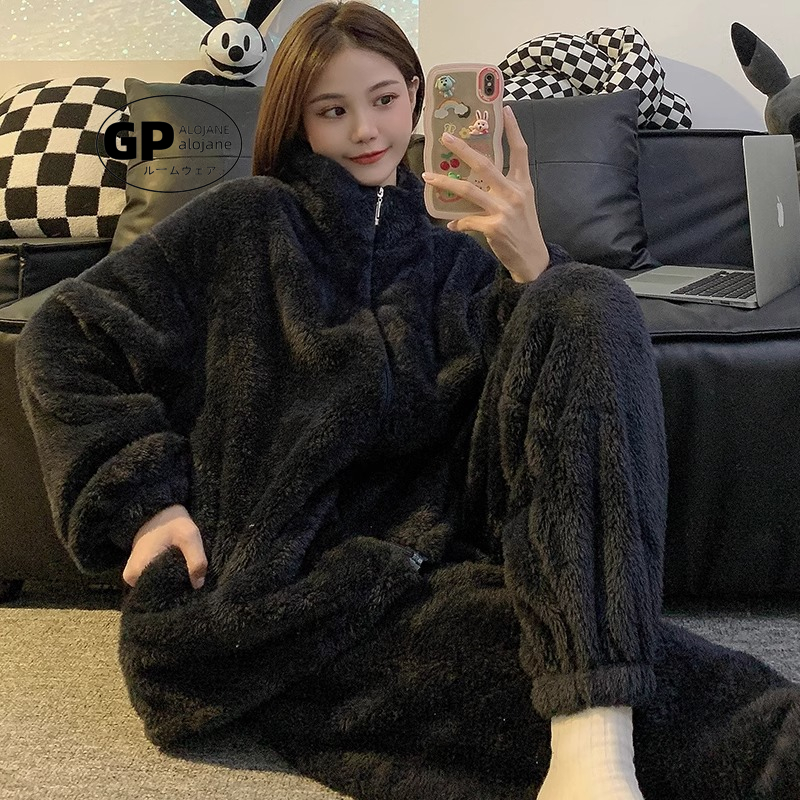 珊瑚绒睡衣女加绒加厚