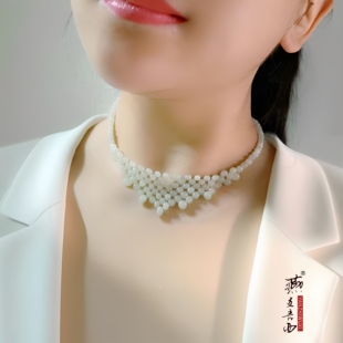 甲状腺遮术后遮挡疤痕天然和田玉可调节款女锁骨短款颈遮颈纹项链