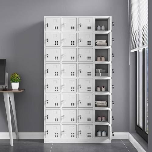 温州工厂32门铁皮更衣柜子员工车间储物柜带锁碗柜手机柜多格鞋柜