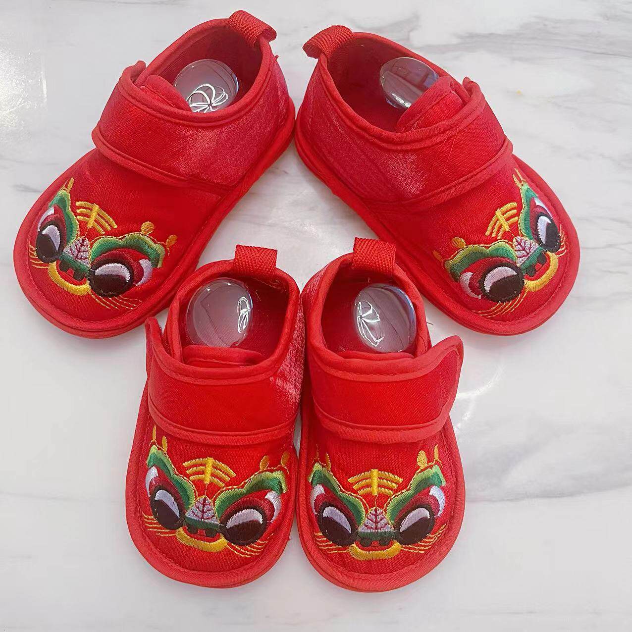 虎头鞋0-1岁婴儿步前鞋软布底防滑千层底鞋子红色周岁鞋学步鞋
