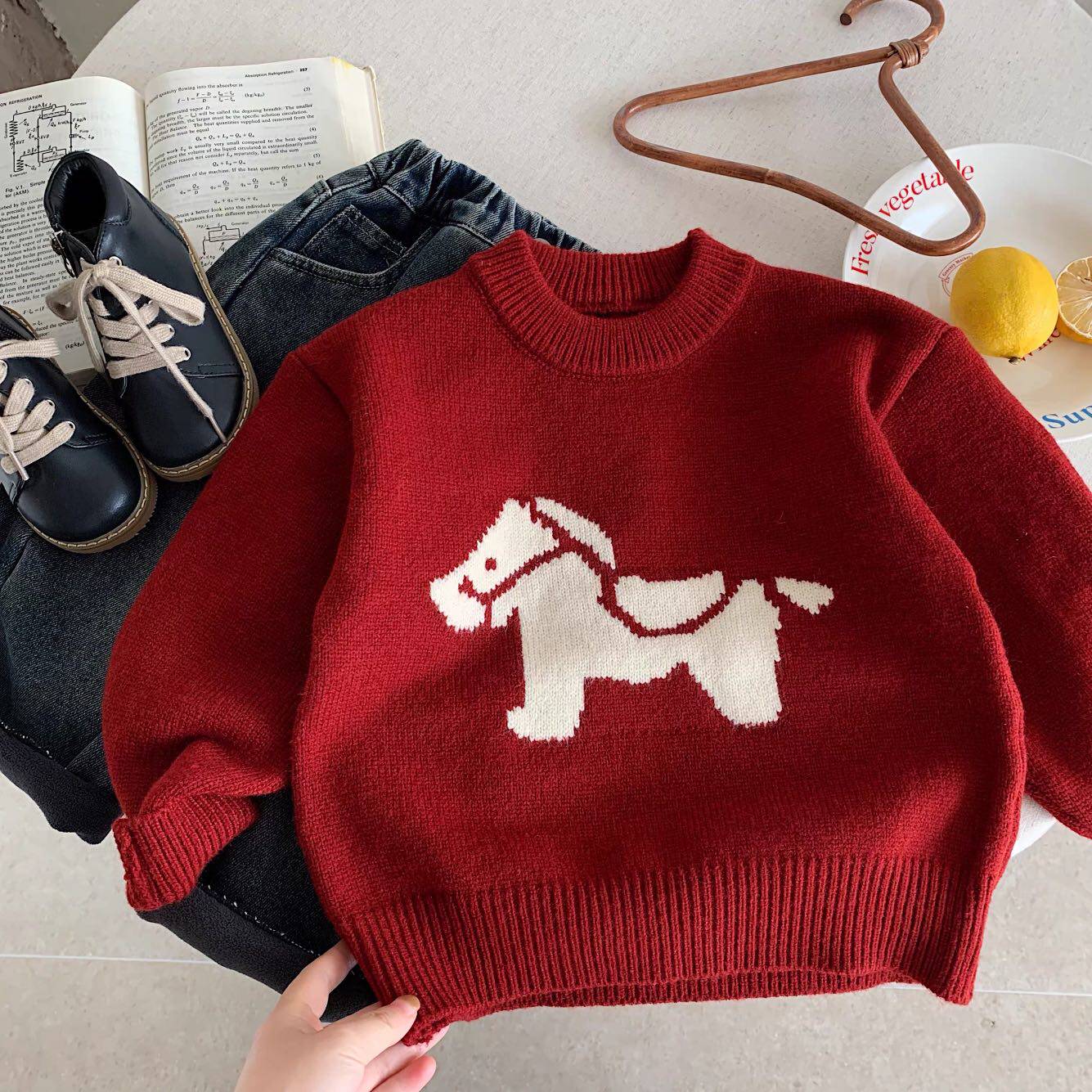 冬季新款儿童毛衣针织衫男女童时尚过年服洋气喜庆百搭上衣洋气潮