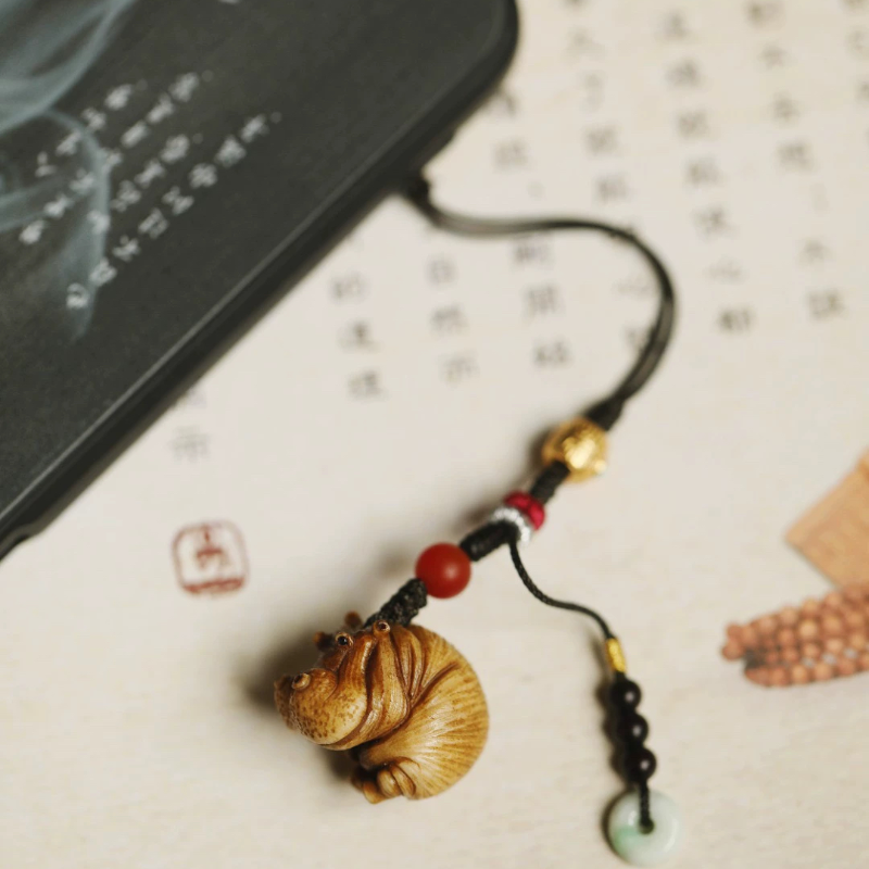 鹿角根付小河马车内挂件挂饰钥匙扣汽车挂件后视镜吊坠车载内挂饰