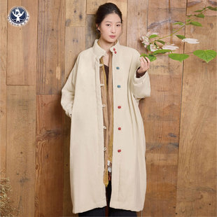 活力哈达禅修服外套2025秋冬新款纯苎麻夹棉保暖长款中式复古风