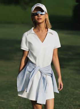 Aria Leisure 运动休闲白色网球连衣裙春季新款宽松上衣短袖T恤女