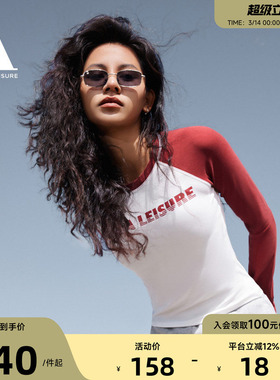 Aria Leisure 复古美式云感运动T恤女秋磨毛跑步健身瑜伽服长袖