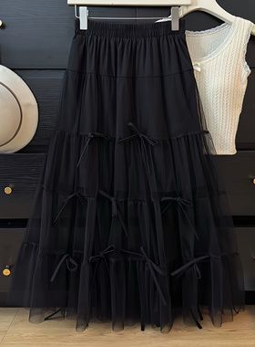 NN | 2025年夏季设计感蝴蝶结系带女夏白色半身裙纱裙