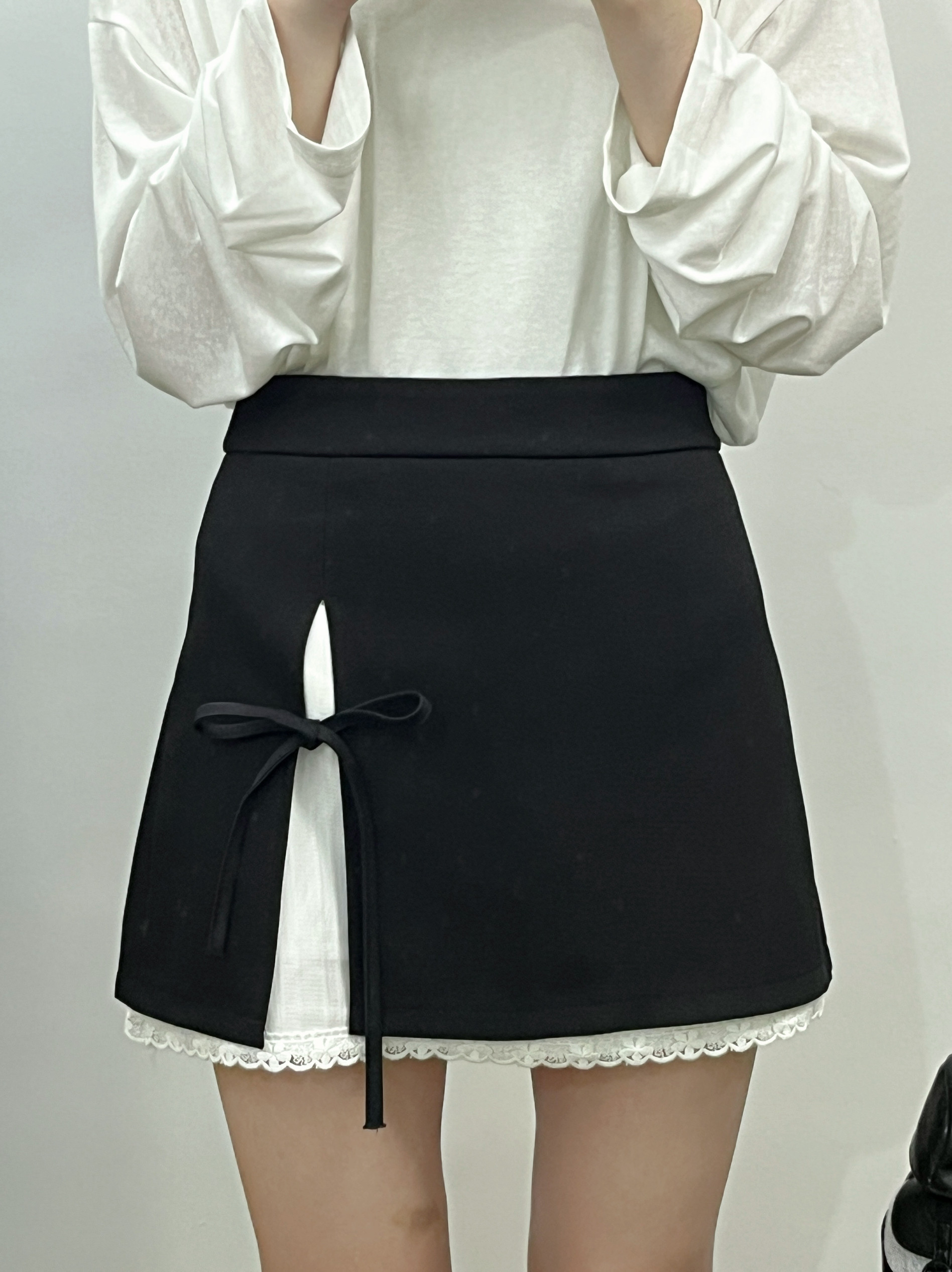 NN | 2026新款夏短裙蕾丝边西装半身裙女夏季包臀裙蝴蝶结绑带