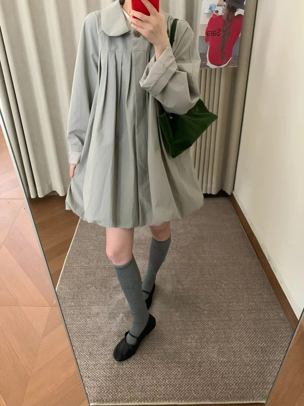 NN | 韩系甜美减龄娃娃领压褶设计感花苞风衣女秋中长款宽松外套