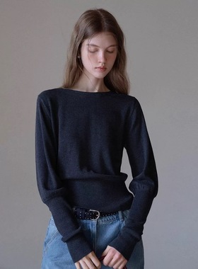 NN ｜ 复古老钱风灯笼袖针织衫秋冬女高级感气质一字肩打底上衣