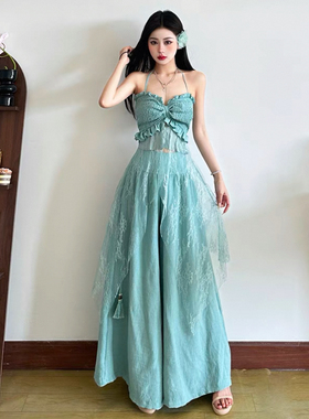 NN | 2025新款时尚百搭吊带连衣裙女高级感设计感高腰阔腿裤套装