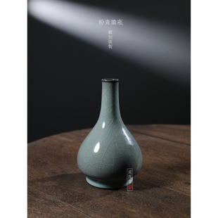 龙泉青瓷大师严加云纯手工中式摆件花器花器台面花器花瓶仿古胆瓶