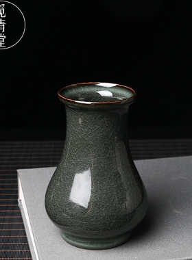 龙泉青瓷艺人严加云纯手工陶瓷黑美人花器台面中式花插收藏把玩