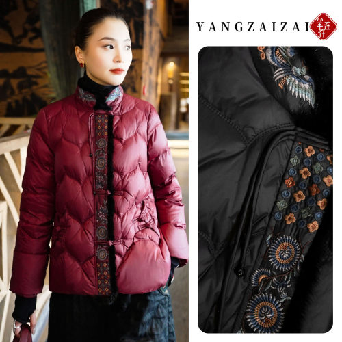羊在在【辞岁景】民族风羽绒服白鸭绒刺绣新中式外套冬YRF25GY161